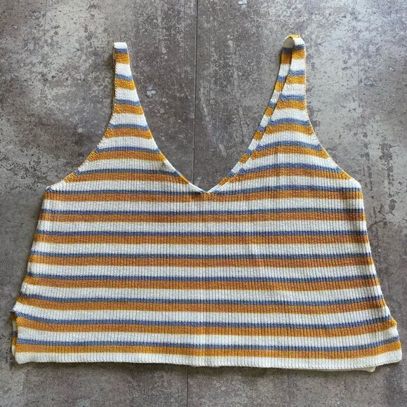 Forever 21 Crop Top Ribbed Stripe V Neck Mustard Periwinkle - Picture 6 of 10
